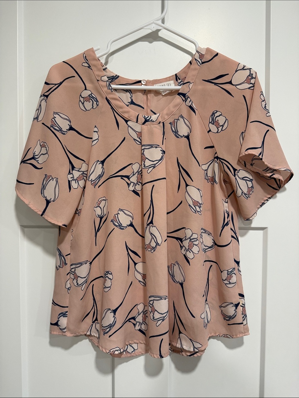 Sienna Sky Floral Blouse Pale Blush Pink – Size S